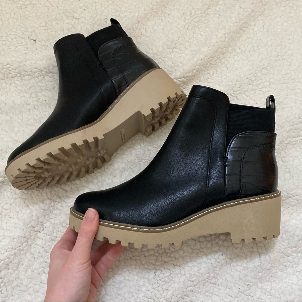 Dolce Vita Rielle Slip On Rancher Ankle Chelsea Boot black/tan Sz 9.5